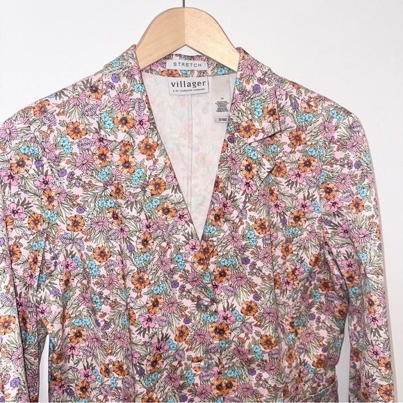 Villager Liz Claiborne Floral Cotton Blazer Jacket Size 14 Spring Garden - Picture 3 of 16